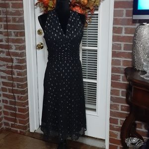 Evan-Picone black & silver fully lined halter dress gathered waistband sz 6…EUC